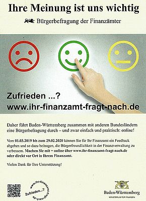 Sind Sie mit dem Finanzamt zufrieden? Sind Sie mit dem Finanzamt zufrieden?