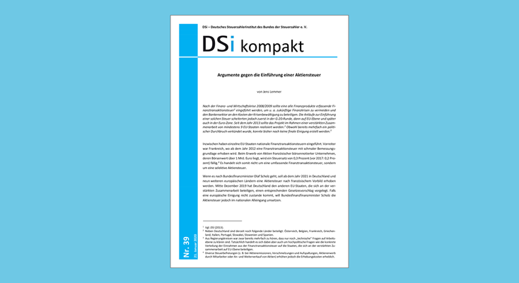 DSi kompakt Nr. 39 - Argumente gegen die Einführung einer Aktiensteuer