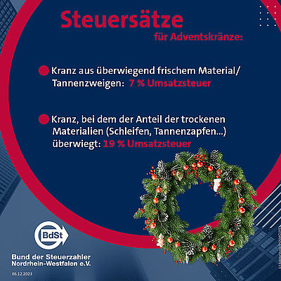 Der Adventskranz und die Umsatzsteuer Der Adventskranz und die Umsatzsteuer