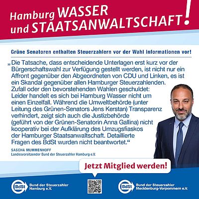 "Hamburg Wasser und Staatsanwaltschaft: Grüne Senatoren enthalten Steuerzahlern Informationen vor!“ "Hamburg Wasser und Staatsanwaltschaft: Grüne Senatoren enthalten Steuerzahlern Informationen vor!“