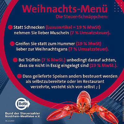 Das Weihnachtsmenü und die Steuern Das Weihnachtsmenü und die Steuern