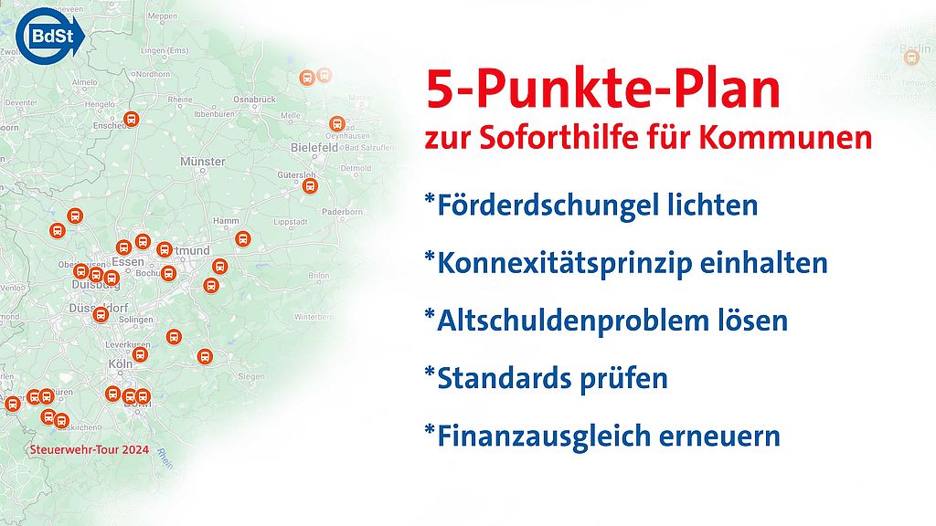 5-Punkte-Plan zur Soforthilfe für Kommunen entstanden aus der BdSt-Steuerwehr-Tour 2024
