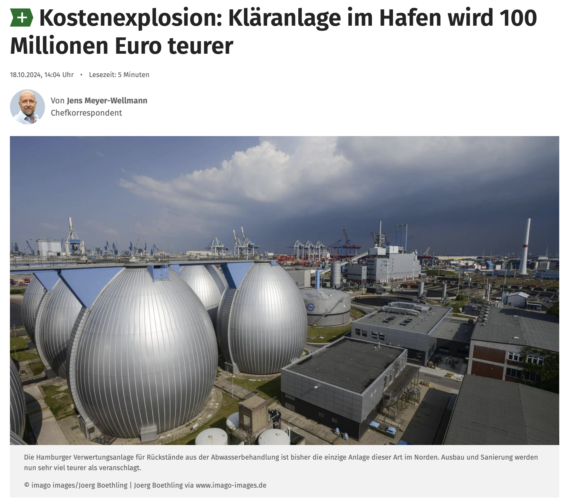 Es ist eines der größten Projekte von Hamburg Wasser, und nun wird es deutlich teurer als bisher geplant: Die Erweiterung der Klärschlammverwertungsanlage VERA im Hafen kostet voraussichtlich statt der veranschlagten 200 nun fast 300 Millionen Euro.