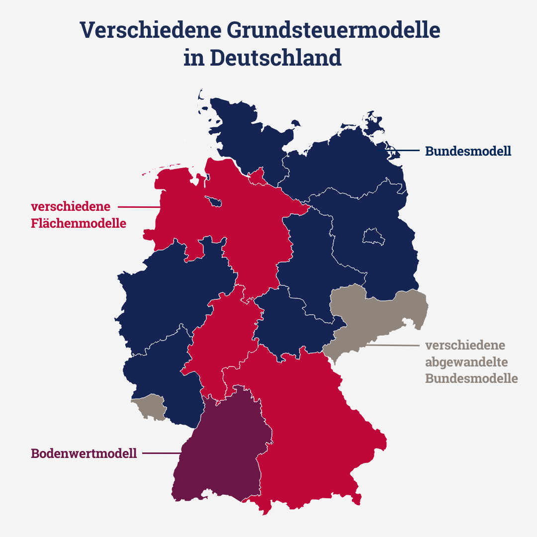 Karte mit den verschiedenen Grundsteuermodellen nach Bundesländern