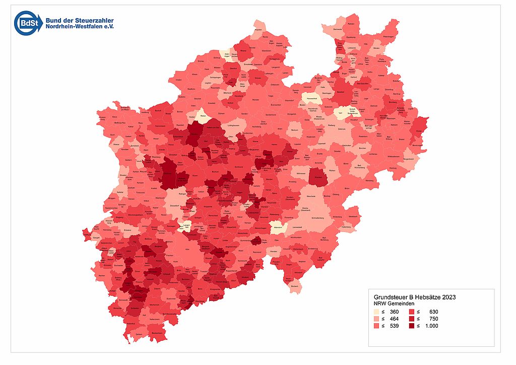 Grundsteuer B Hebesätze 2023 in NRW Gemeinden