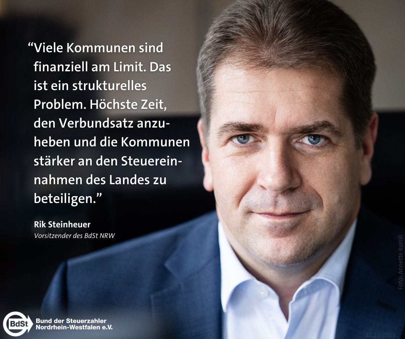 Rik Steinheuer, Vorsitzender des BdSt NRW Portrait Rik Steinheuer