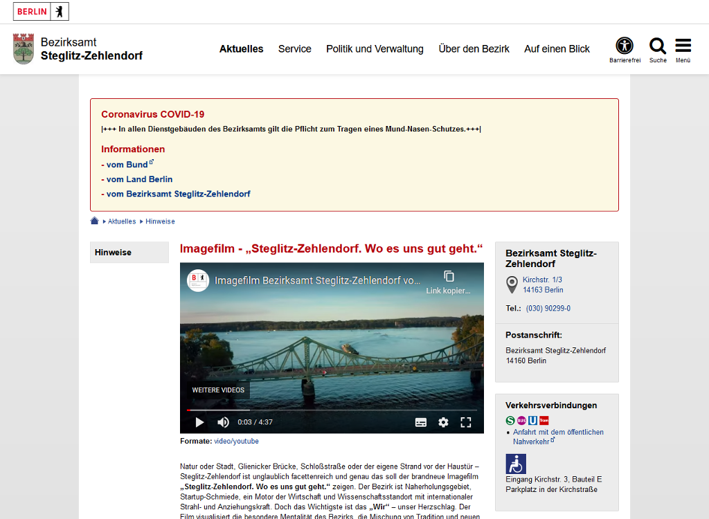 Screenshot der Internetseite des Bezirksamts